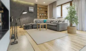 un salone con un controsoffitto di design
